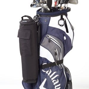 FlexiFreeze refreezable golf bag, black, attached to standard golf club bag