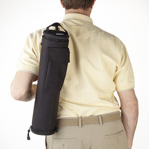 Man with FlexiFreeze refreezable golf bag, black, slung over back of shoulder