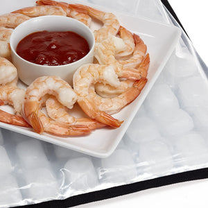 Shrimp platter sitting on FlexiFreeze party mat