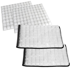 Two FlexiFreeze Party Mats, black, face-down, with two FlexiFreeze refreezable ice refill sheets 