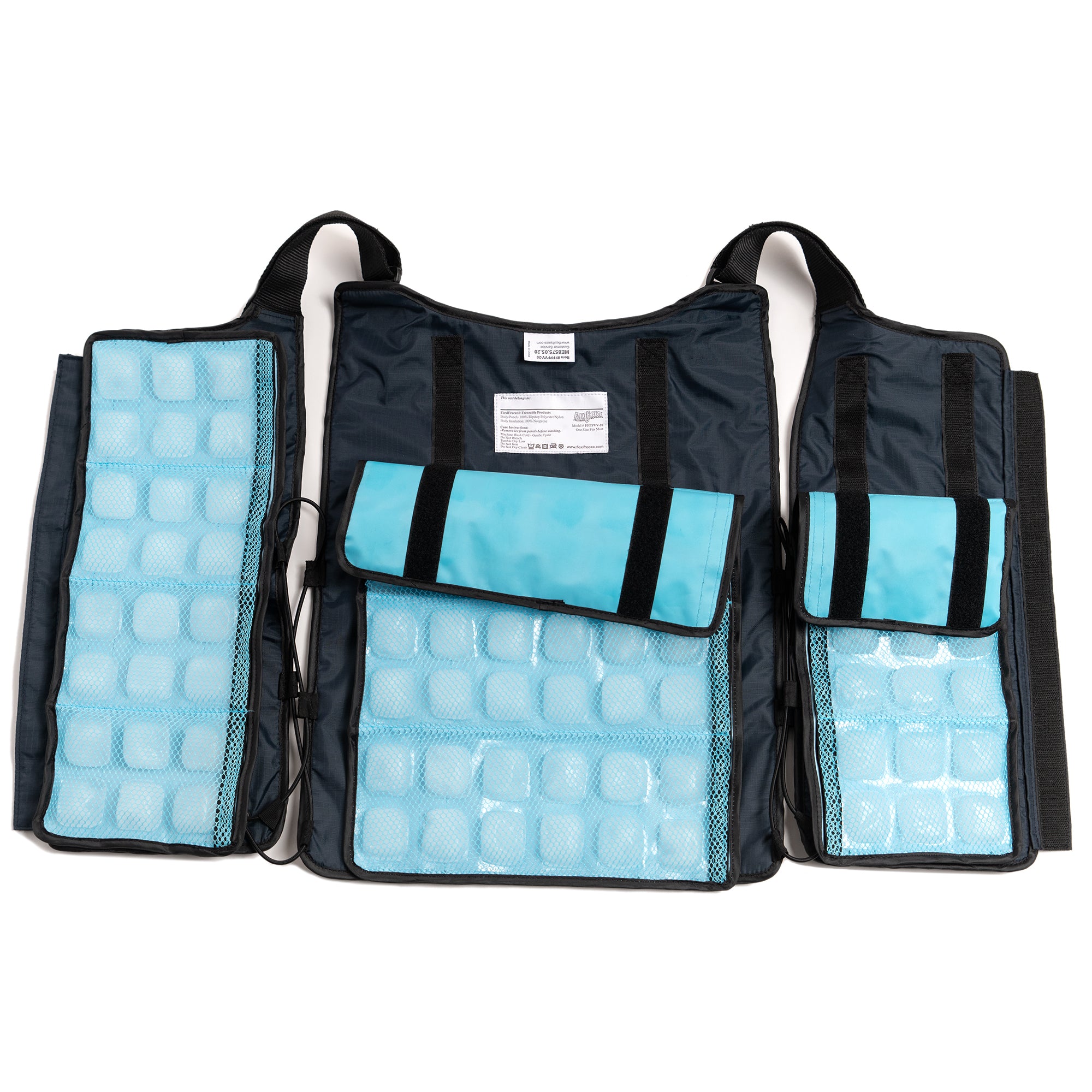 Professional Series Cooling Kit - Blue Velcro, includes replacement panels, blue ice vest, gray insulated bag, and FlexiFreeze ice sheet