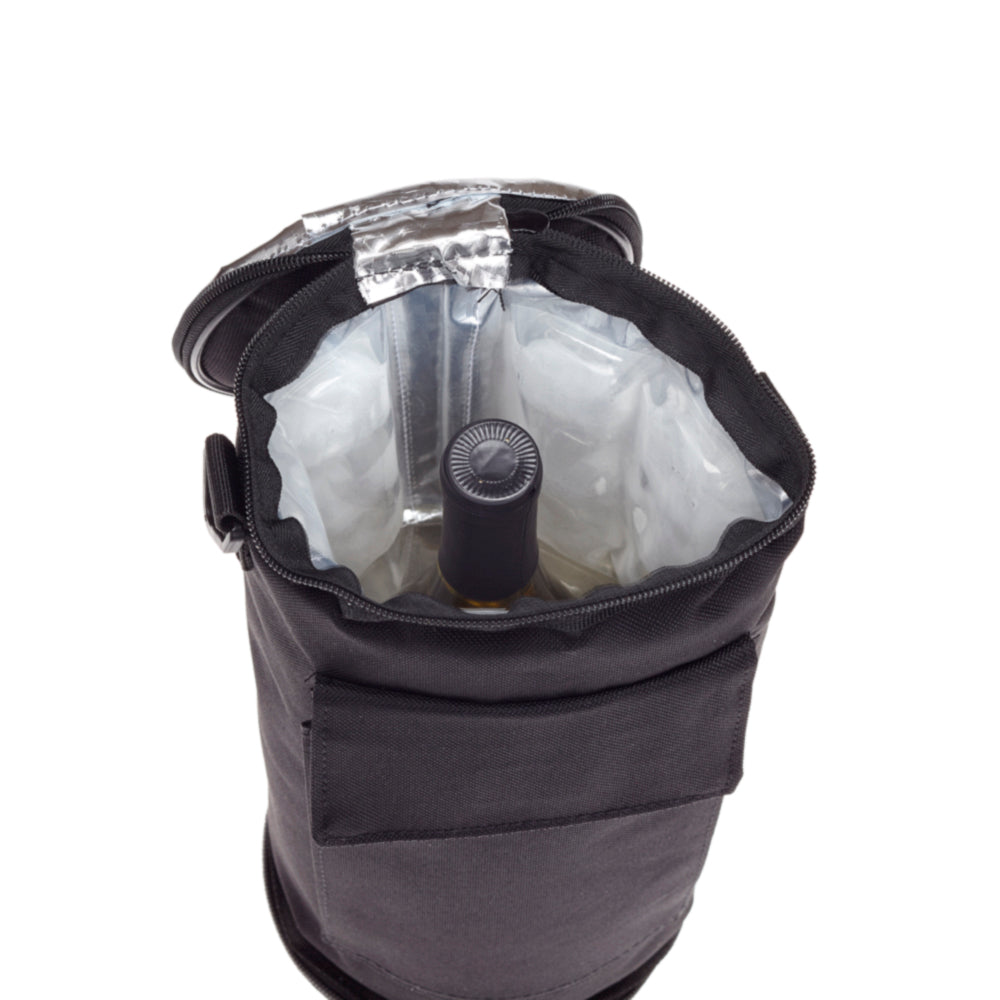 FlexiFreeze wine bottle cooler refreezable, open top with bottle inside, black