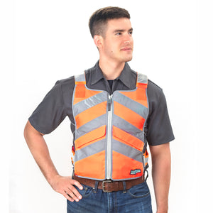 Man wearing FlexiFreeze Professional Series Ice Vest - Hi-Vis, orange, front view