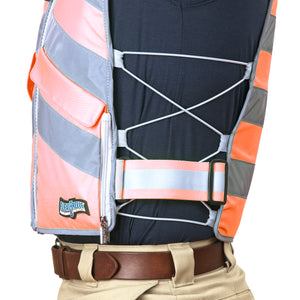 Man wearing FlexiFreeze professional Hi-Vis zipper ice vest, Hi-Vis orange, side view