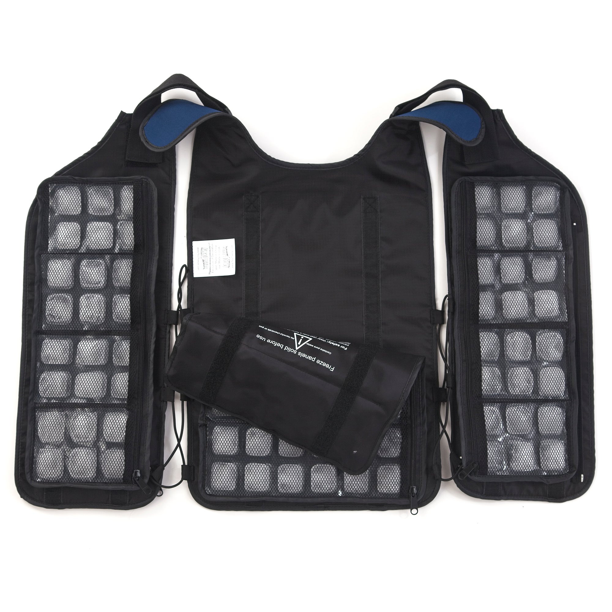 Open FlexiFreeze personal cooling vest, with refreezable ice panels displayed