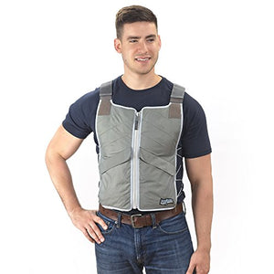 Man wearing FlexiFreeze Professional series ice vest, charcoal, zipper, front view