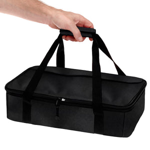 Hand carrying FlexiFreeze Dessert cooler by carrying straps, black